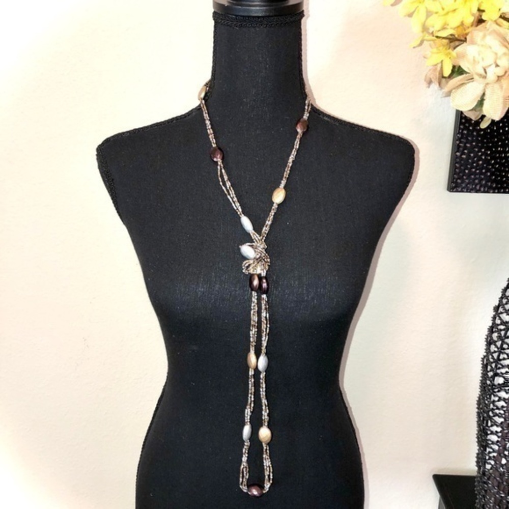 Long  earth toned beaded necklace